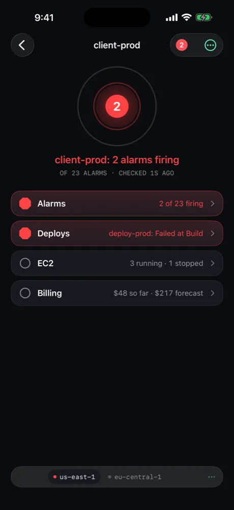 Account detail while two alarms fire