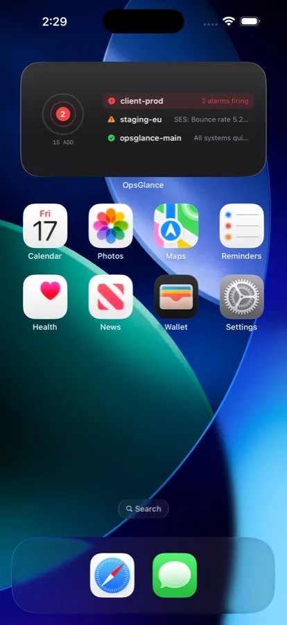 Home Screen widgets, two alarms firing